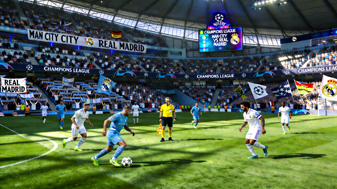 曼城对阵皇家马德里欧冠半决赛焦点战高清直播全景画面